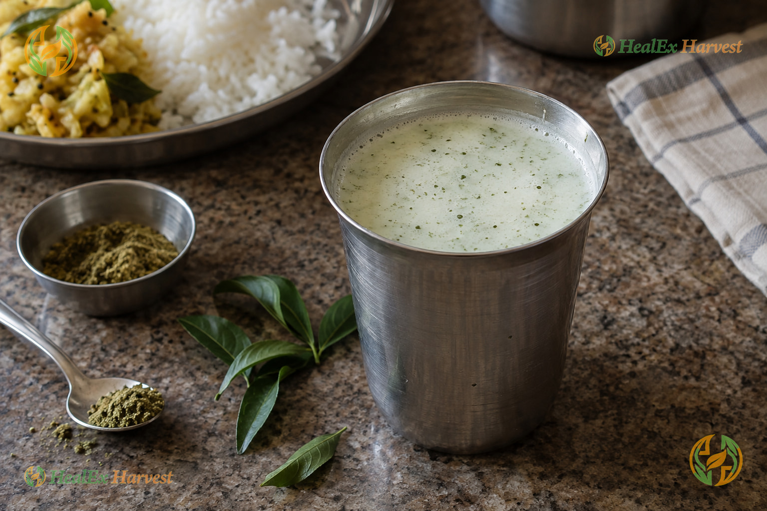 Curry leaf buttermilk, soaked the way Dr. Khadar Vali notes