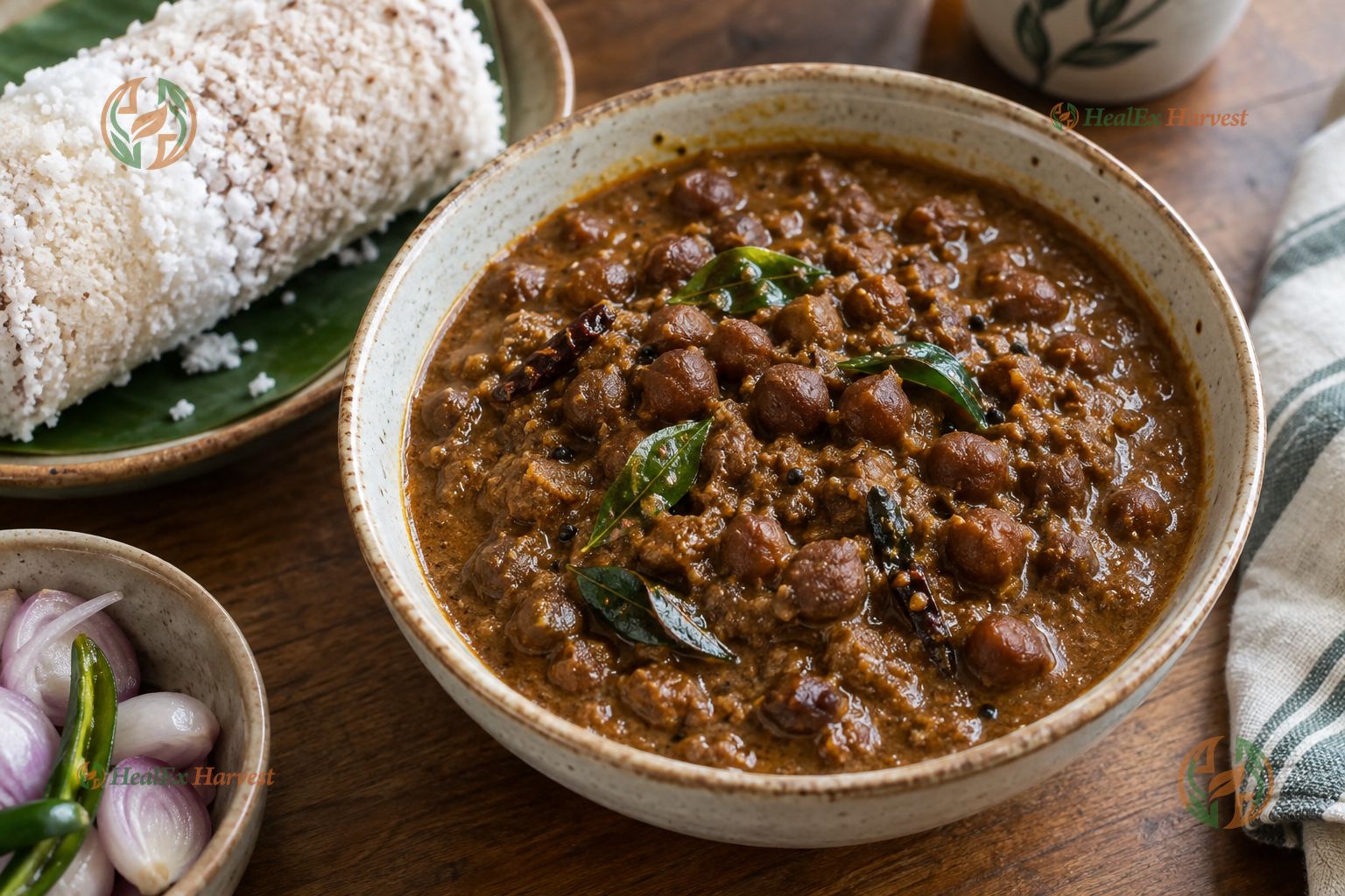 Kerala Varutharacha Kadala Curry with roasted coconut and curry leaves