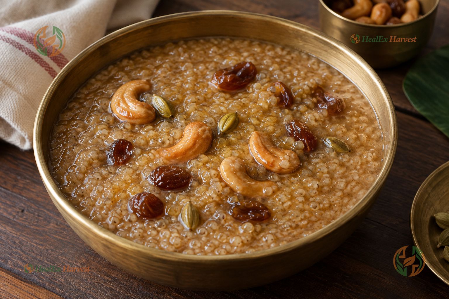 Rich Foxtail Millet payasam with jaggery, coconut milk, and golden cashews